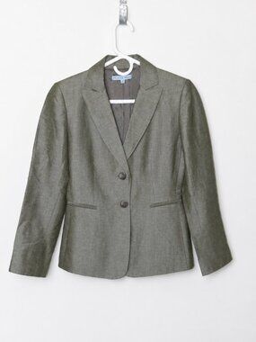 Antonio Melani Olive Green Linen Blend Tailored Blazer Jacket Size 2